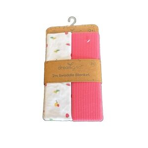 Dreamgro 2 Pack Swaddle Blanket 1 Pink & 1 White with Fruit Print Multi Use New